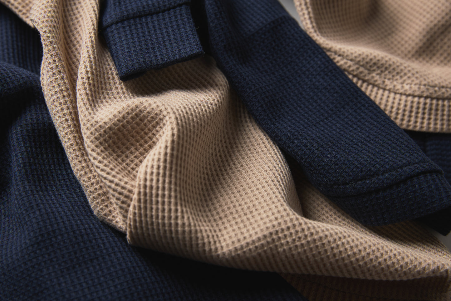 Waffle Turtleneck Shirts -Navy