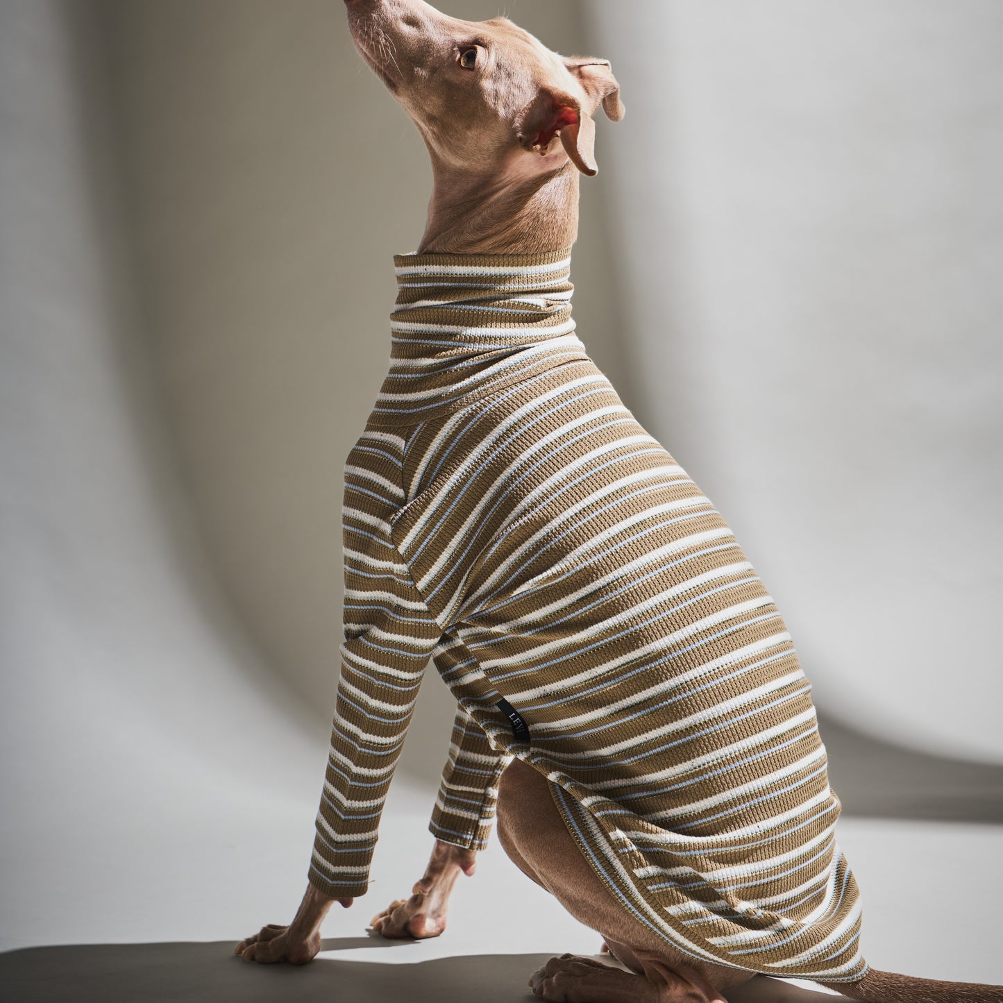 Multi Border Turtleneck Shirts -Sand brown