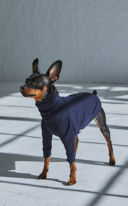 Waffle Turtleneck Shirts -Navy