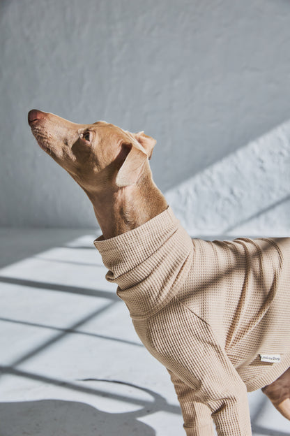 Waffle Turtleneck Shirts - Beige