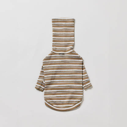 Multi Border Turtleneck Shirts -Sand brown