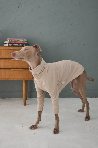 Waffle Turtleneck Shirts - Beige