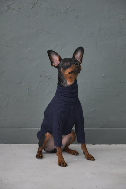 Waffle Turtleneck Shirts -Navy