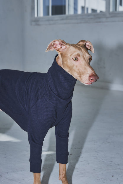 Waffle Turtleneck Shirts -Navy