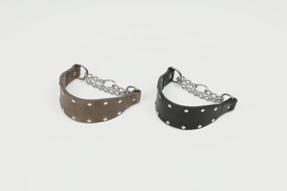 Leather Stud Half Choke -Khaki