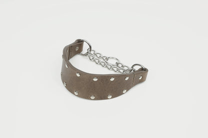 Leather Stud Half Choke -Khaki