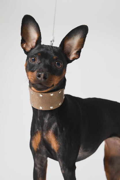 Leather Stud Half Choke -Khaki
