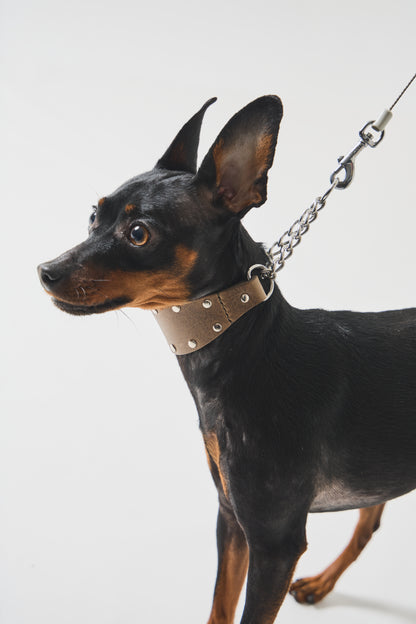 Leather Stud Half Choke -Khaki