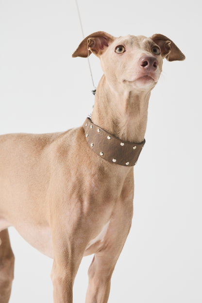 Leather Stud Half Choke -Khaki