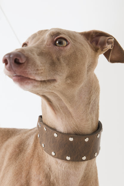 Leather Stud Half Choke -Khaki