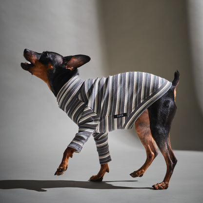 Multi Border Turtleneck Shirts -Charcoal Gray