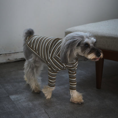 Multi Border Turtleneck Shirts -Sand brown