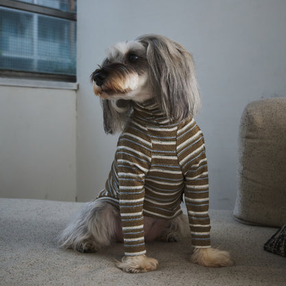 Multi Border Turtleneck Shirts -Sand brown