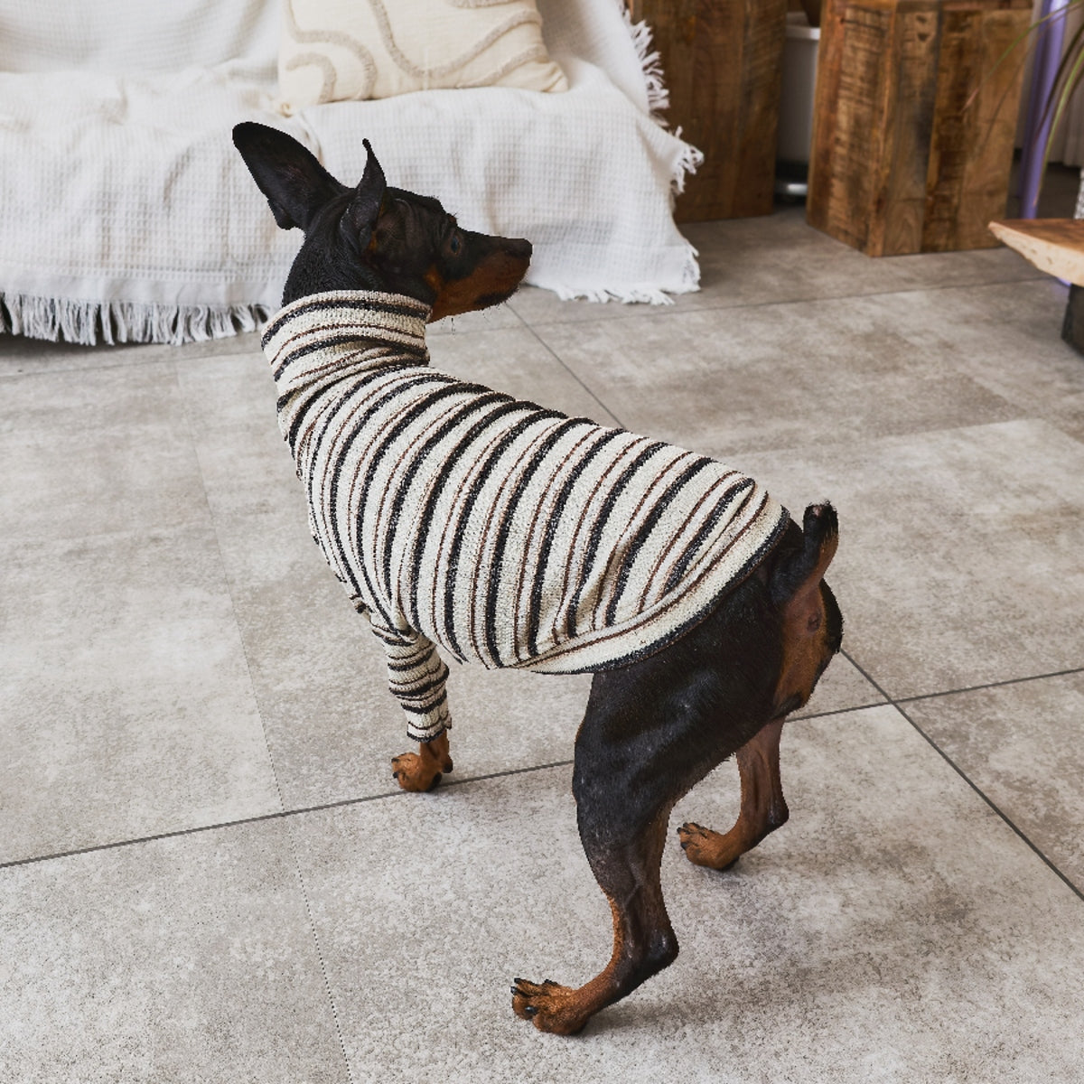Multi Border Turtleneck Shirts -Oatmeal