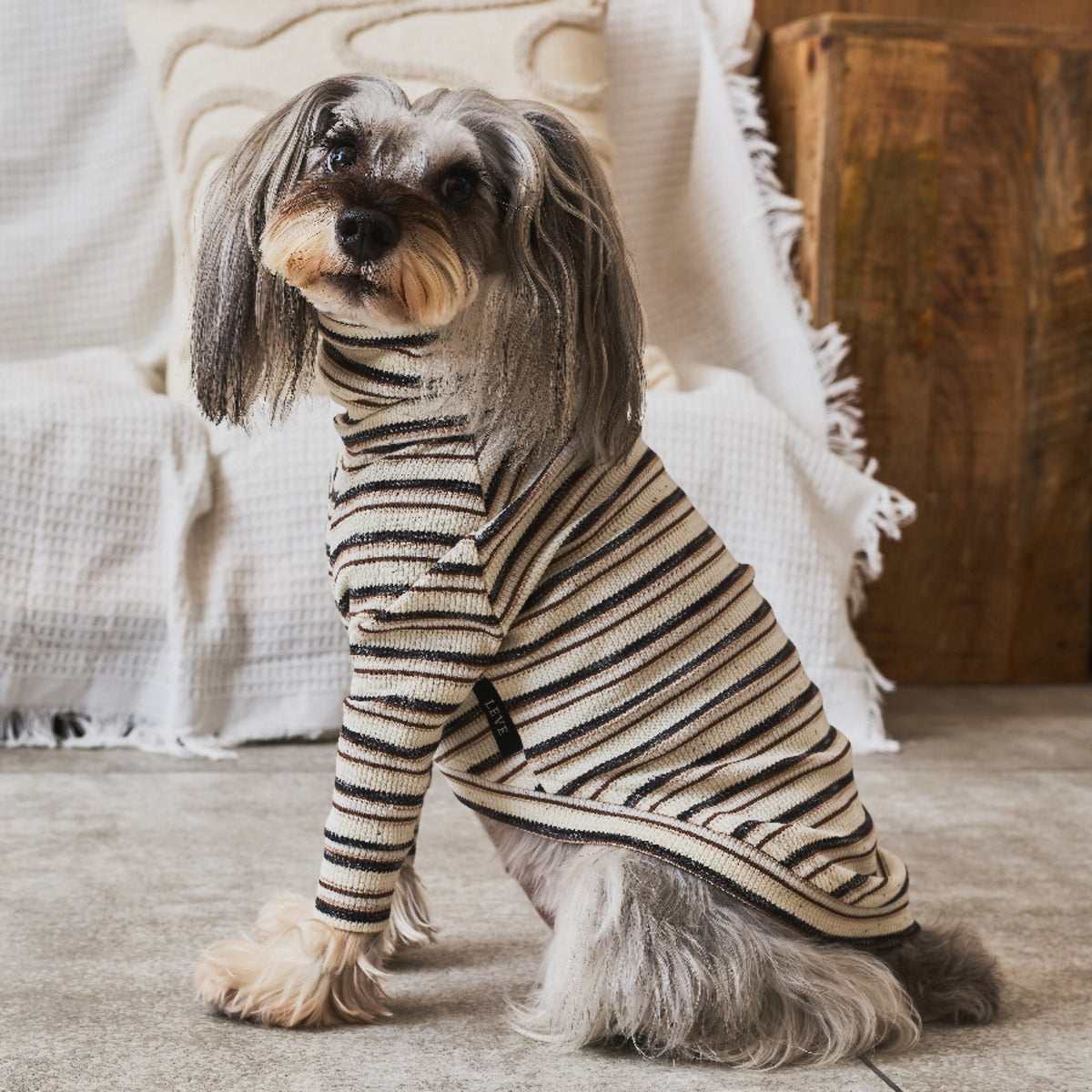 Multi Border Turtleneck Shirts -Oatmeal
